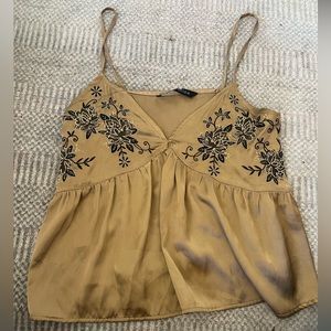 Zara gold flowy tank top with stitched detail